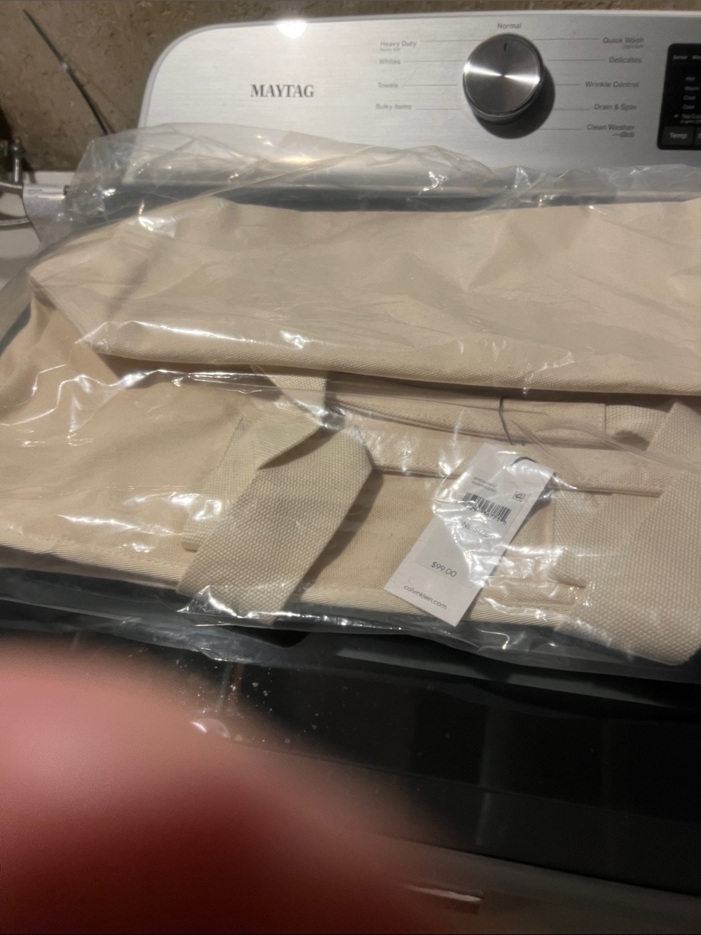 Calvin Klein Neutral Canvas Tote in Cream
